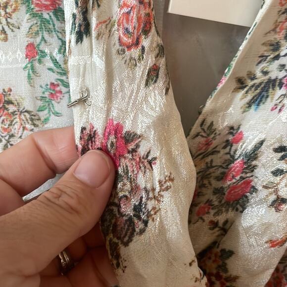 NWT Rococo Sand Ivory Floral Jane Wrap Mini Dress Wrap Beaded Tassel Tie Waist S - Picture 6 of 15